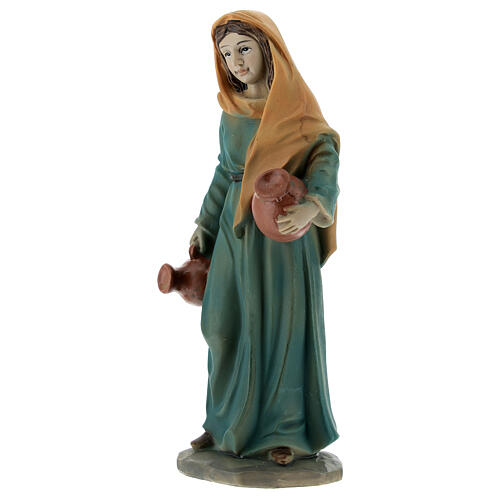 Shepherdess with jars, coloured resin, for 12 cm Nativity Scene 2