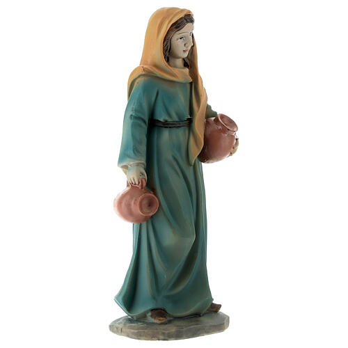 Shepherdess with jars, coloured resin, for 12 cm Nativity Scene 3