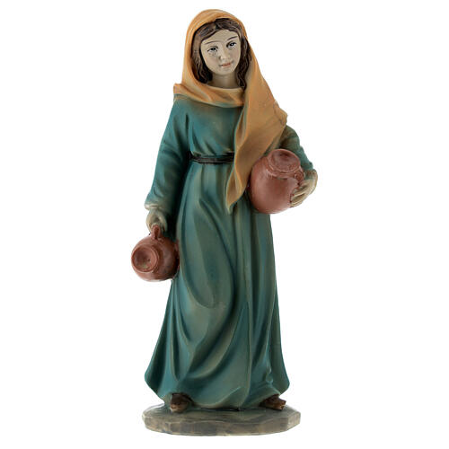 Bergère avec jarres résine colorée crèche 12 cm 1