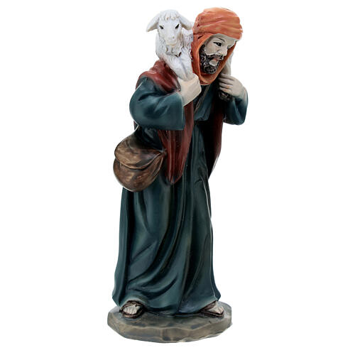 Pastore con agnello sulle spalle resina colorata presepe h 12 cm 3
