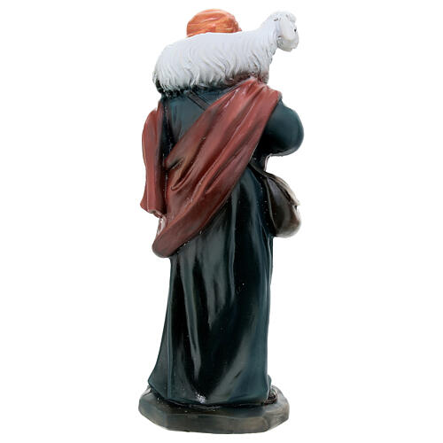 Pasterz z barankiem na ramionach, kolorowa żywica, szopka wys. 12 cm 4
