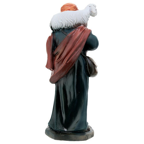Shepherd figurine with lamb on his shoulders in colored resin, nativity scene h 12 cm 4