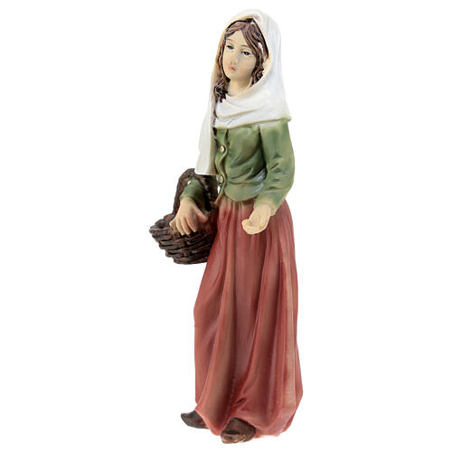 Pastorella con cesto di frutta resina colorata presepe h 12 cm 2