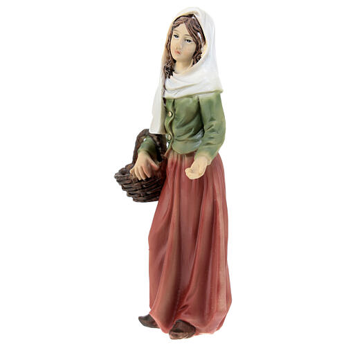 Shepherdess figurine with fruit basket in colored resin 12 cm nativity 2