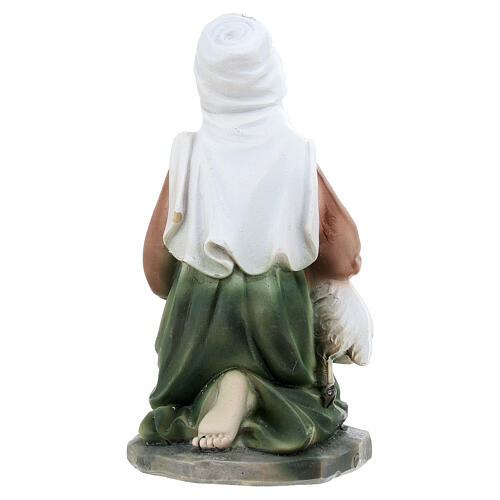Shepherdess with lamb on her knees in colored resin, nativity scene h 12 cm 4