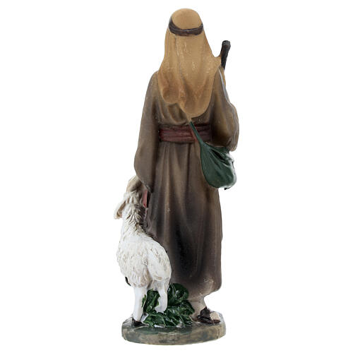 Pastore con agnello e bastone resina colorata presepe h 12 cm 4