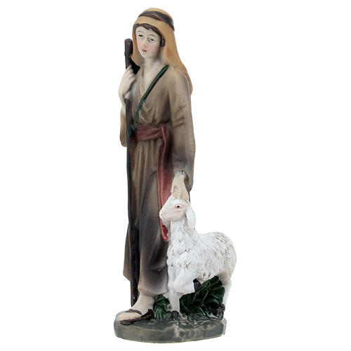 Shepherdress with lamb and staff in colored resin, nativity scene h 12 cm 2