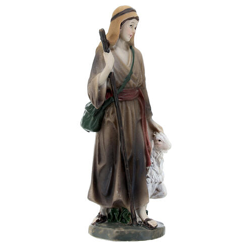 Shepherdress with lamb and staff in colored resin, nativity scene h 12 cm 3