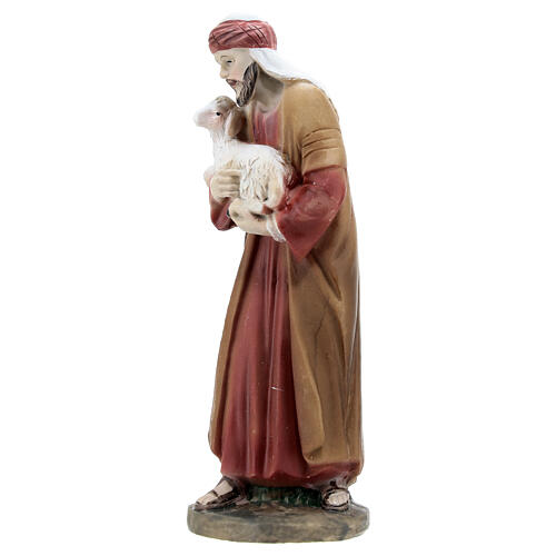 Shepherd with lamb in his arms for resin Nativity Scene with 12 cm characters 2