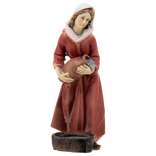 Nativity scene girl pouring water in colored resin h 12 cm 1