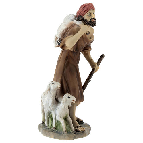 Pastor con ovejas y bastón resina coloreada belén h 12 cm 3