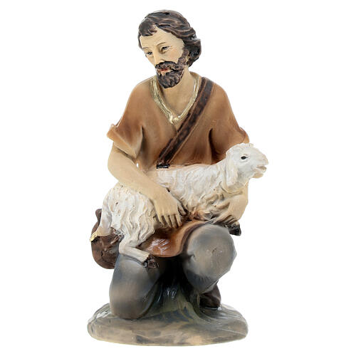 Shepherd on his knees with lamb for resin Nativity Scene with 12 cm characters 1