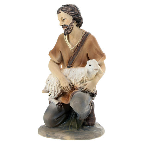 Shepherd on his knees with lamb for resin Nativity Scene with 12 cm characters 2