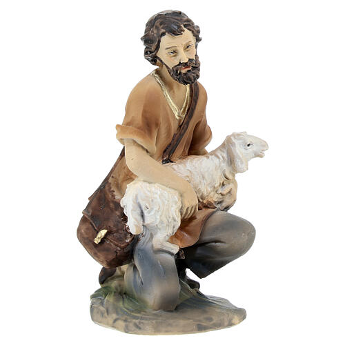 Shepherd on his knees with lamb for resin Nativity Scene with 12 cm characters 3