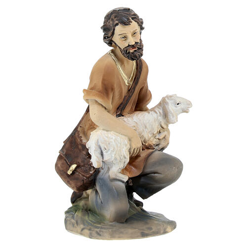 Pastore con agnello resina colorata presepe h 12 cm 3