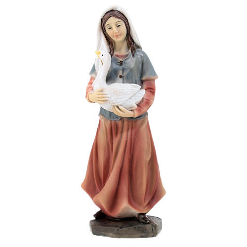 Donna con oca resina colorata presepe h 12 cm 1