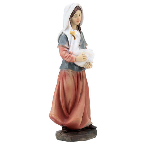 Donna con oca resina colorata presepe h 12 cm 3