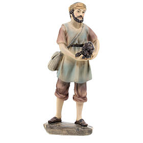 Pastore con legna resina colorata presepe h 15 cm
