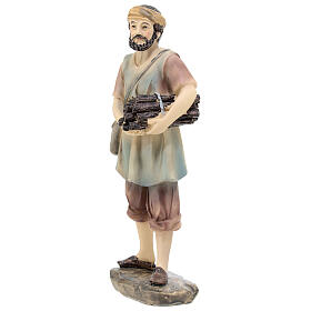 Pastore con legna resina colorata presepe h 15 cm