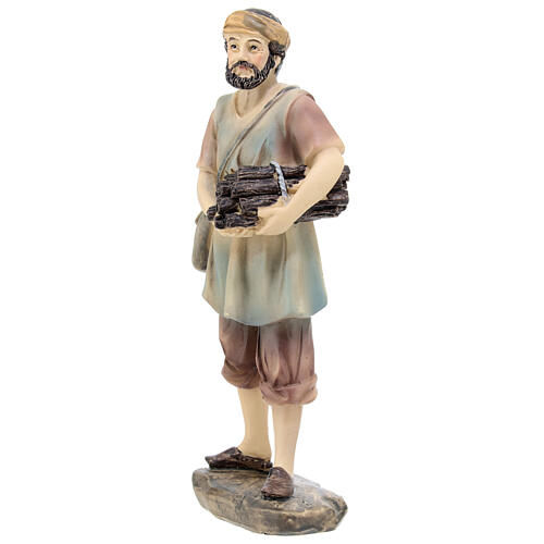Pastore con legna resina colorata presepe h 15 cm 2