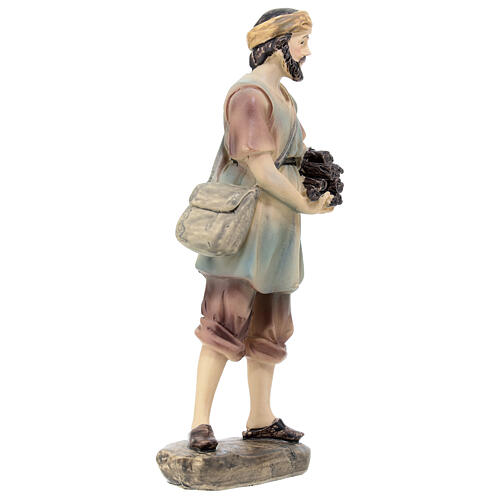 Pastore con legna resina colorata presepe h 15 cm 3
