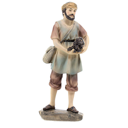 Shepherd with wood in colored resin, nativity scene h 15 cm 1