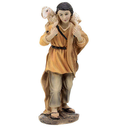 Shepherd with lamb on his shoulder for Nativity Scene with 15 cm resin figurines 1