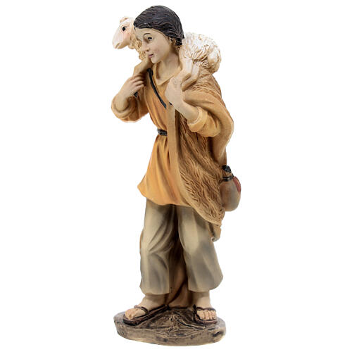Pastore con agnello sulle spalle resina colorata presepe h 15 cm 2