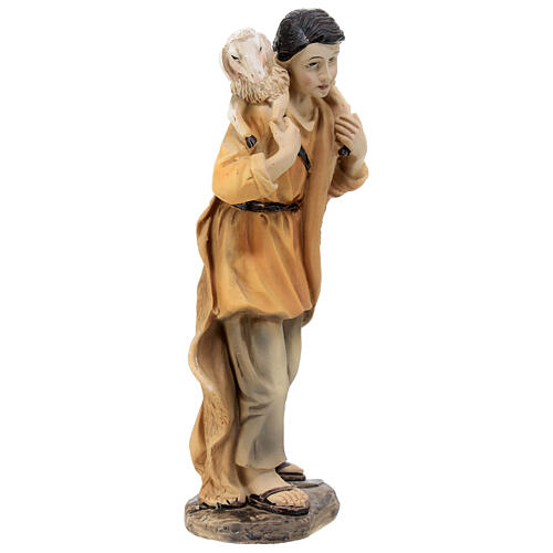 Pastore con agnello sulle spalle resina colorata presepe h 15 cm 3
