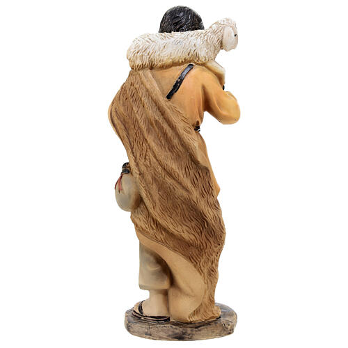 Pastore con agnello sulle spalle resina colorata presepe h 15 cm 4
