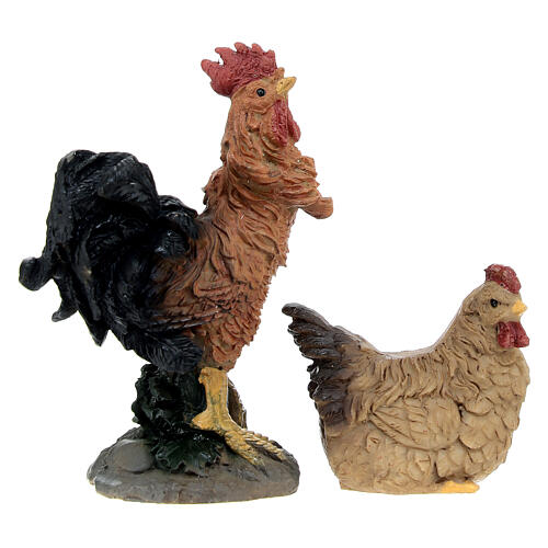 Paysanne avec coq et poule pour crèche en résine de 15 cm 5