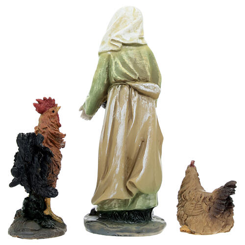 Paysanne avec coq et poule pour crèche en résine de 15 cm 6