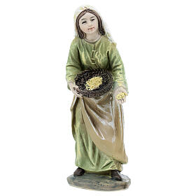 Contadina con galline resina colorata presepe h 12 cm