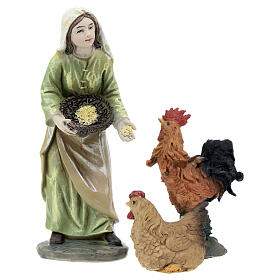 Peasant woman with hens in colored resin, nativity scene h 12 cm
