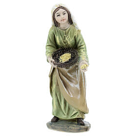 Peasant woman with hens in colored resin, nativity scene h 12 cm