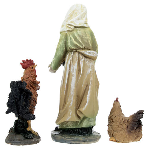 Peasant woman with hens in colored resin, nativity scene h 12 cm 6