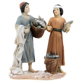 Pescatori resina colorata presepe h 12 cm