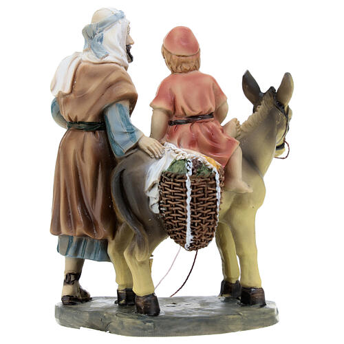 Shepherd with child on a donkey for Nativity Scene with 12 cm resin figurines 4