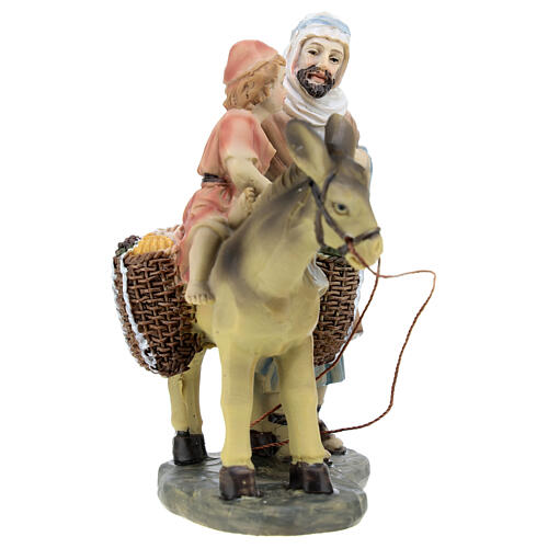 Shepherd with child on a donkey for Nativity Scene with 12 cm resin figurines 5