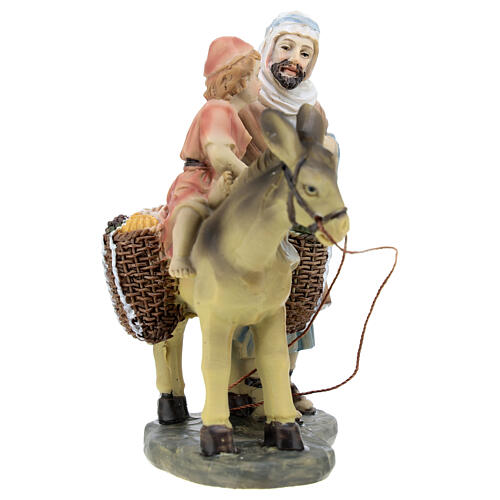 Pastor con niño en burro resina coloreada belén h 12 cm 5