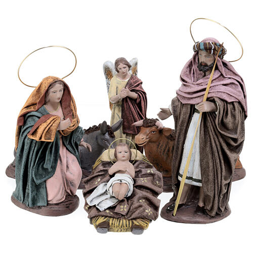 Holy Family nativity set in colored resin 6 pcs 18 cm 1