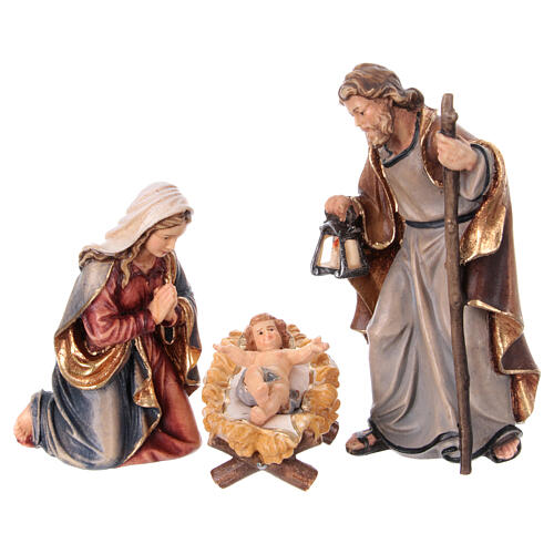 Sacra Famiglia Gesù Bambino legno dipinto 9,5 cm presepe Mahlknecht Val Gardena 1