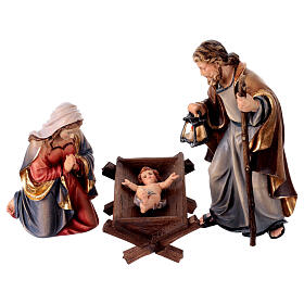 Holy Family with simple manger of Val Gardena painted wood for 12 cm Mahlknecht Nativity Scene