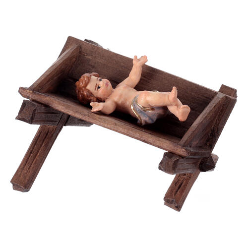 Nativité Sainte Famille berceau simple pour crèche Mahlknecht de 12 cm bois peint Val Gardena 5