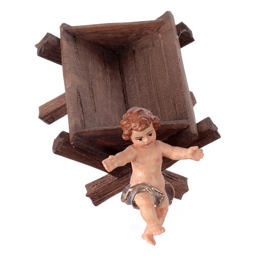 Sacra Famiglia Gesù Bambino culla legno dipinto presepe 12 cm Mahlknecht Val Gardena 8