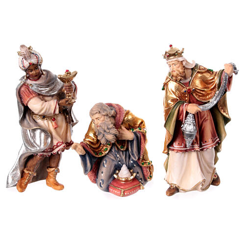 Three Kings Mahlknecht nativity scene painted wood 12 cm Val Gardena 1