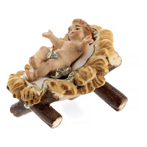 Infant Jesus with crib for 9.5 cm Mahlknecht Nativity Scene of Val Gardena painted wood 3