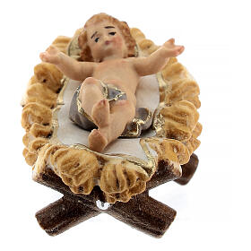 Gesù Bambino e culla 9,5 cm legno dipinto presepe Mahlknecht Val Gardena 