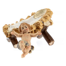 Gesù Bambino e culla 9,5 cm legno dipinto presepe Mahlknecht Val Gardena 