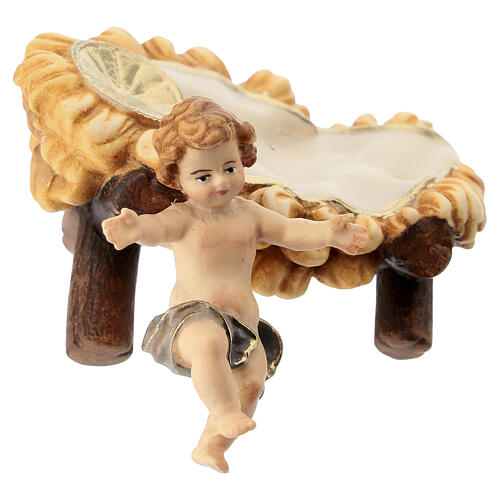 Niño Jesús con cuna madera pintada belén Mahlknecht 12 cm Val Gardena 4